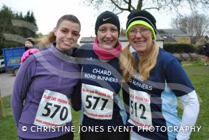 Slay the Dragon - Feb 24, 2013: All smiles from Emma Challis, Vicky Musselwhite and Helen Gilbert ahead of the 10k at Hinton St George. Photo 4