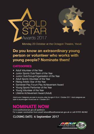 SOUTH SOMERSET NEWS: Nominations for 2017 Gold Star awards have opened