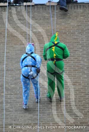 Charity Abseil: Taking the plunge - March 9, 2013.  Coming down - Keri Phillips and Steve McAnulla. Photo 15