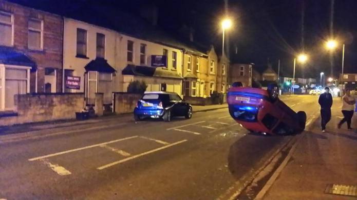 YEOVIL NEWS: Car lands on its roof