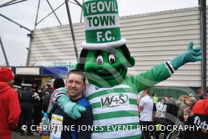 Yeovil Half Marathon - At the start: Yeovil Town FC mascot, Jolly Green Giant, with runner Paul Andrews. Photo 2