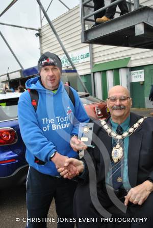 Yeovil Half Marathon - Winners: March 24, Paul Adams receives his award from the Mayor, Cllr Clive Davis, for winning the 50-55 men's age category. Photo 4