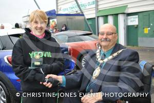 Yeovil Half Marathon - Winners: March 24, Lesley Nesbitt receives her award from the Mayor, Cllr Clive Davis, for winning the 60-64 female age category. Photo 7