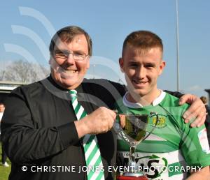 Yeovil Town FC 2012-13 awards - April 20, 2013: Rob Newport presents Yeovil Town striker Paddy Madden with the Cary Glovers' player-of-the-season award at Huish Park. Photo 1