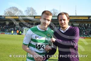 Yeovil Town FC 2012-13 awards - April 20, 2013: Footballer writer Chris Sweet presents Paddy Madden with the Western Gazette's player-of-the-season award. Photo 4