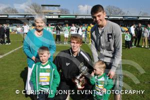 Yeovil Town FC 2012-13 awards - April 20, 2013: Dan Burn receives the Bobby Hamilton Young Player of the Season award from Audrey Hamilton and young family members. Photo 5