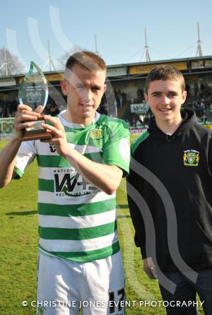 Yeovil Town FC 2012-13 awards - April 20, 2013: Yeovil Town striker Paddy Madden receives the Green & White Supporters' Club player-of-the-season award. Photo 7