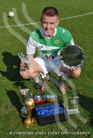 Yeovil Town FC 2012-13 awards - April 20, 2013: Yeovil Town striker Paddy Madden and his clutch of awards. Photo 12