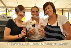 Natasha King, Emma Marsh and Katie Prowse enjoy a refreshing ice cream at this year's Yesterday's Farming event at Haselbury Plucknett