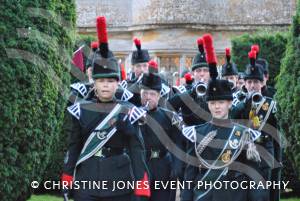 The Bands of the Somerset Army Cadet Silver Bugles enter the lawn at Montacute House
