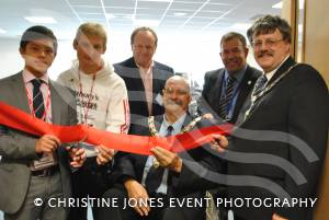 Mayor of Yeovil, Cllr Clive Davis, centre, helps to officially open the new £800,000 Preston Sports Centre