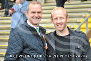 Yeovil Town commercial manager Dave Linney and Yeovil Town coach Darren Way enjoy the racing experience at Wincanton