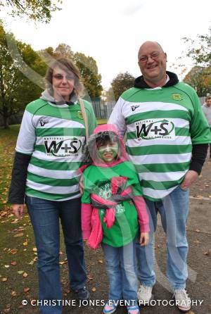 Andy Brimble and Niki Dungey with nine-year-old Chloe Brimble at Huish Park on October 20, 2012, to support Yeovil Town in their match with Bury