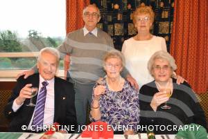 Ilminster Senior Citizens Lunch – January 2014: Cheers! Colin Cleal and Rosemary Cleal (standing), with (seated from left) Dennis Cleal, Queenie Cleal and Barbara Worsdall at the Shrubbery Hotel in Ilminster. Photo 1