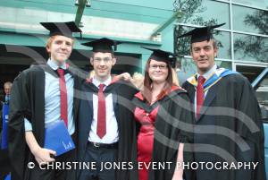 Programme leader Karl Rawstrone, right, of creative media practice, with graduates Fin Gray, Tom Allen and Carly Woods.