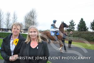 St Margaret's Hospice events organiser Carol Taylor, left, and fundraising director Jane Philips at Wincanton Racecourse on October 28, 2012, with San Marino in the background who they judged 'best turned out' in the St Margaret's Handicap Hurdle Race.