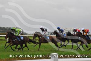 Action from the St Margaret's Hospice Handicap Hurdle Race at Wincanton on October 28, 2012. Eventual winner Canadian Diamond (no 9) is well placed.