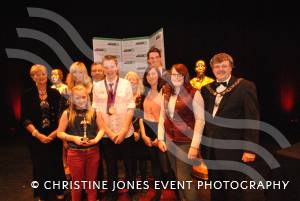 Members of Langport and Huish Youth Club receive the Voluntary Club of the Year award from Cllrs Sylvia Seal and Mike Best and Olympic Gold Medal winner Peter Wilson at the Gold Star Awards at the Octagon on October 30, 2012
