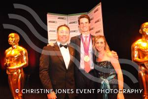 Olympic Gold Medal winner Peter Wilson, centre, with Gold Star award night comperes Ian Burrage and Laura James.