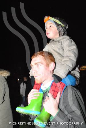 Young Callum Edington-Jones sits on the shoulders of Simon Jones at the Fireworks Extravaganza at Westland Leisure Complex in Yeovil on November 2, 2012