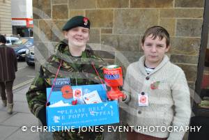 Cadet Arnie Lawson and Recruit Sam Herring in Yeovil town centre on November 3, 2012, collectin for the Poppy Appeal