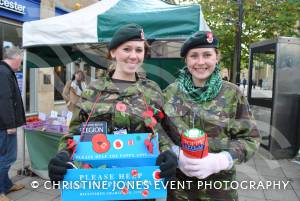 Cadet Charlotte Hutchings and Corporal Jess Hooper, right, in Yeovil town centre on November 3, 2012, collecting for the Poppy Appeal
