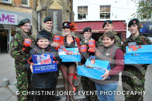 Burlesque dancer Jo Freestone as Major Outrage and other Poppy Appeal supporters in Yeovil town centre on November 3, 2012