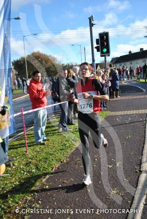 Kim Hill is the first female finisher in the Ilminster Lions 10k on November 4, 2012