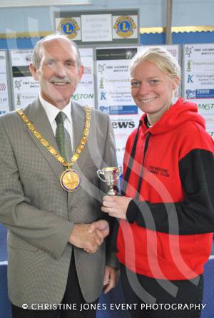 Women's race third-placed Elaine Priest with the Mayor of Ilminster, Cllr Roger Swann