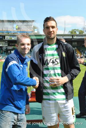 Yeovil Town FC player awards - May 2014: Shane Duffy receives Green and White Supporters Club runner-up award. Photo 2
