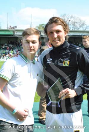 Yeovil Town FC player awards - May 2014: Luke Ayling receives Green and White Supporters Club winner award. Photo 3