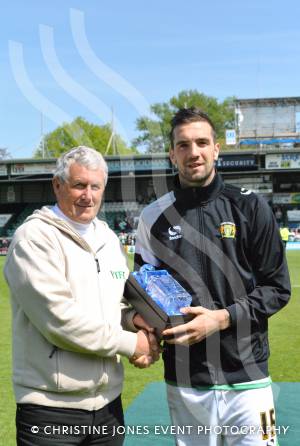 Yeovil Town FC player awards - May 2014: Shane Duffy receives the Away Travel Club's runner-up  award. Photo 6