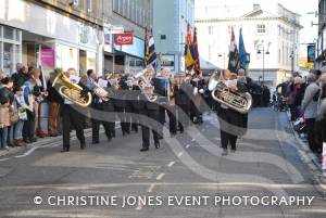 Band on the march at Remembrance Day Parade in Yeovil on November 11, 2012. Photo 1.