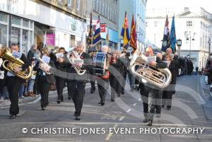 Band on the march at Remembrance Day Parade in Yeovil on November 11, 2012. Photo 3.
