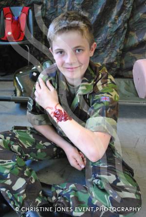 Ilminster Air Training Corps open evening - June 2014: Cadet Tom King only had his newly-repaired actual broken arm taken out of plaster a few hours before the same arm was being used for first-aid training with this nasty-looking gash. Photo 4