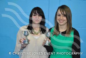 Katy Butt and Sophie Harries with their awards for history. Photo 18