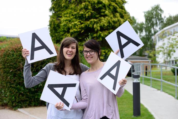 EXAM RESULTS 2014: Friends open their results together at Yeovil College