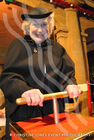 Ilminster Victorian Evening and Xmas Lights 2012: Joan Olds switches on the lights. Photo 11