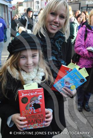 Grace Pryor and mum Jay outside Waterstone's in Yeovil on December 1, 2012, wait to meet David Walliams. Photo 11