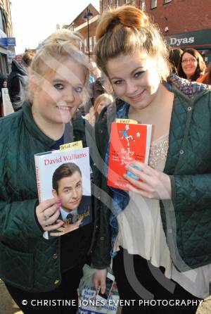 Taylor Higgins and Emily House outside Waterstone's in Yeovil on December 1, 2012, wait to meet David Walliams. Photo 14