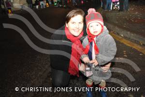 Sarah Jones and Lucas Jones, three, at Chard Christmas Lights switch-on on November 30, 2012. Photo 5