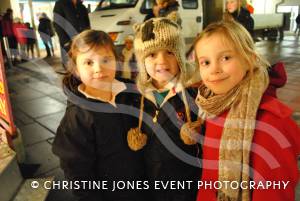 Cousins Martha Charles, five, Lilly Charles, seven, and Kate Charles, seven, at Crewkerne Christmas Lights switch-on on November 30, 2012. Photo 13