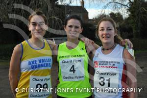 Chard Flyer 2013: First lady finisher Alexandra Cutts, centre, with Amy Greenhalgh, left, and Tanya Lewis, right. Photo 53