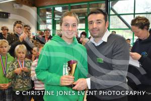 Aquathlon at Yeovil Part 3 – March 1, 2015: Presentation of the TriStars age group awards at the Yeovil Aquathlon organised by the Wessex Wizards Triathlon Club and presented by Rhys Mabey of LED Leisure. Daisy Davies. Photo 1
