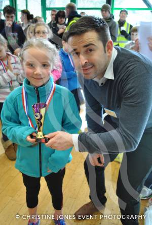 Aquathlon at Yeovil Part 3 – March 1, 2015: Presentation of the TriStars age group awards at the Yeovil Aquathlon organised by the Wessex Wizards Triathlon Club and presented by Rhys Mabey of LED Leisure. Freya Waddington-Barton. Photo 8