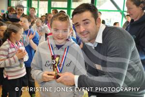 Aquathlon at Yeovil Part 3 – March 1, 2015: Presentation of the TriStars age group awards at the Yeovil Aquathlon organised by the Wessex Wizards Triathlon Club and presented by Rhys Mabey of LED Leisure. Amy Northam. Photo 17