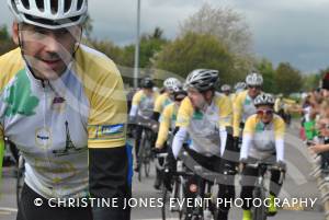 Pedal from Paris charity bike ride Part 2 – May 3, 2015: Just over 100 cyclists returned to Yeovil Town FC to complete a 241-mile charity bike ride from Paris to Yeovil. Photo 11