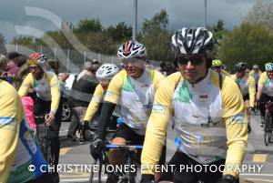 Pedal from Paris charity bike ride Part 2 – May 3, 2015: Just over 100 cyclists returned to Yeovil Town FC to complete a 241-mile charity bike ride from Paris to Yeovil. Photo 15