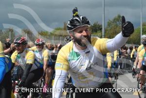 Pedal from Paris charity bike ride Part 3 – May 3, 2015: Just over 100 cyclists returned to Yeovil Town FC to complete a 241-mile charity bike ride from Paris to Yeovil. Photo 1