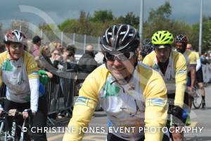 Pedal from Paris charity bike ride Part 3 – May 3, 2015: Just over 100 cyclists returned to Yeovil Town FC to complete a 241-mile charity bike ride from Paris to Yeovil. Photo 7